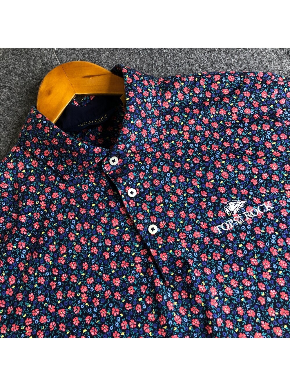 Polo Golf Ralph Lauren Shirt Mens XL Blue Floral All Over Print Golf Arrowhead
